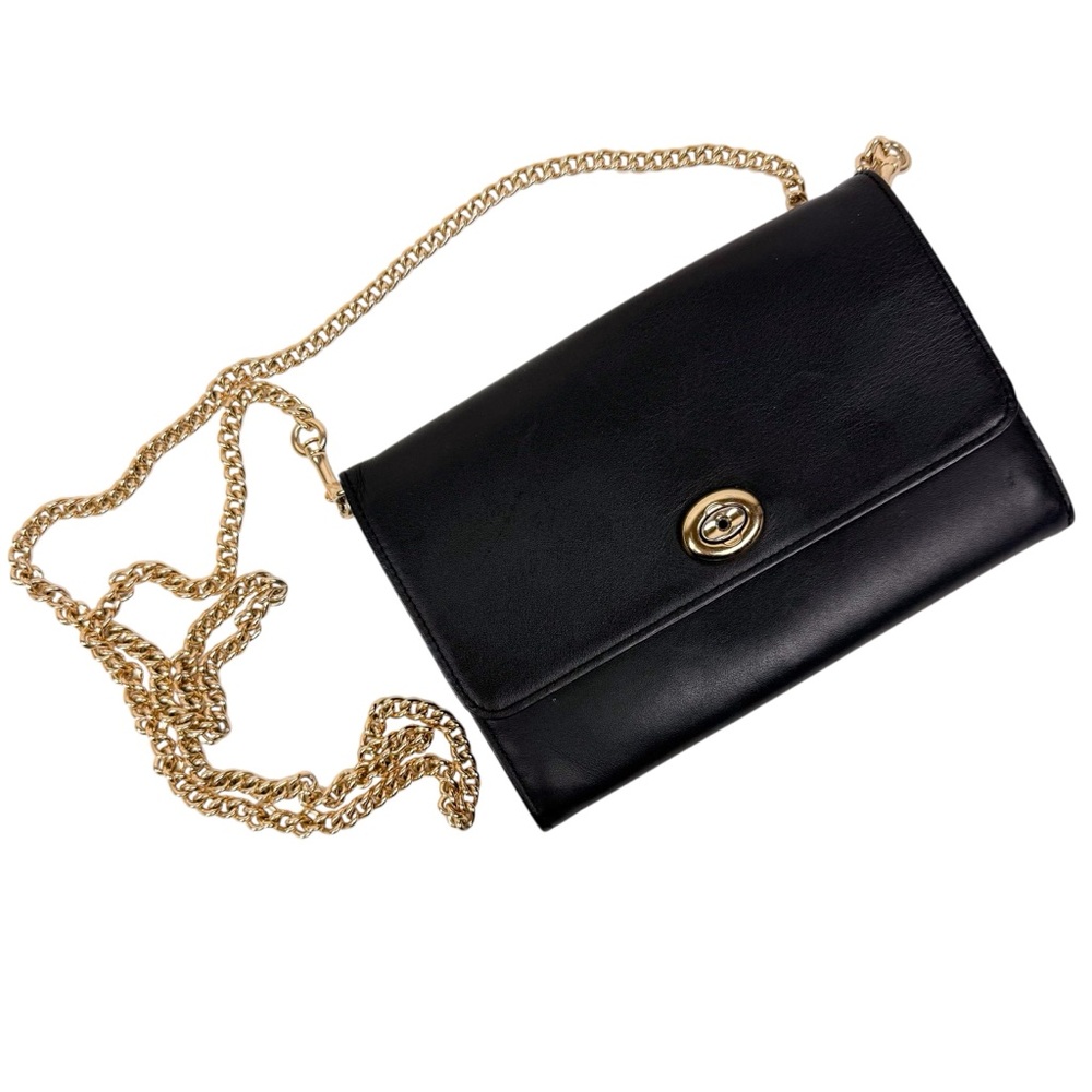 Coach Marlow Turnlock‎ Chain Crossbody Bag Black Smooth Leather - Picture 15 of 16